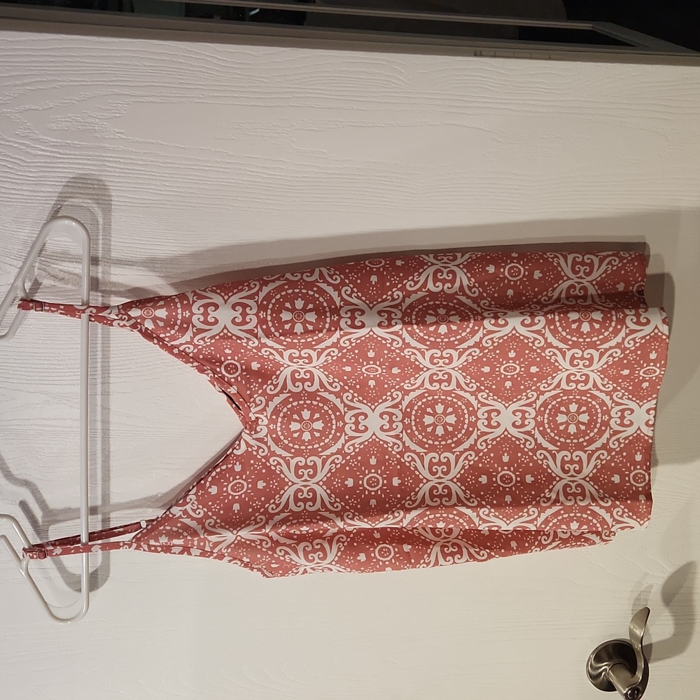 Cute pink patterned adjustable spaghetti strap tank versatile for work or fun